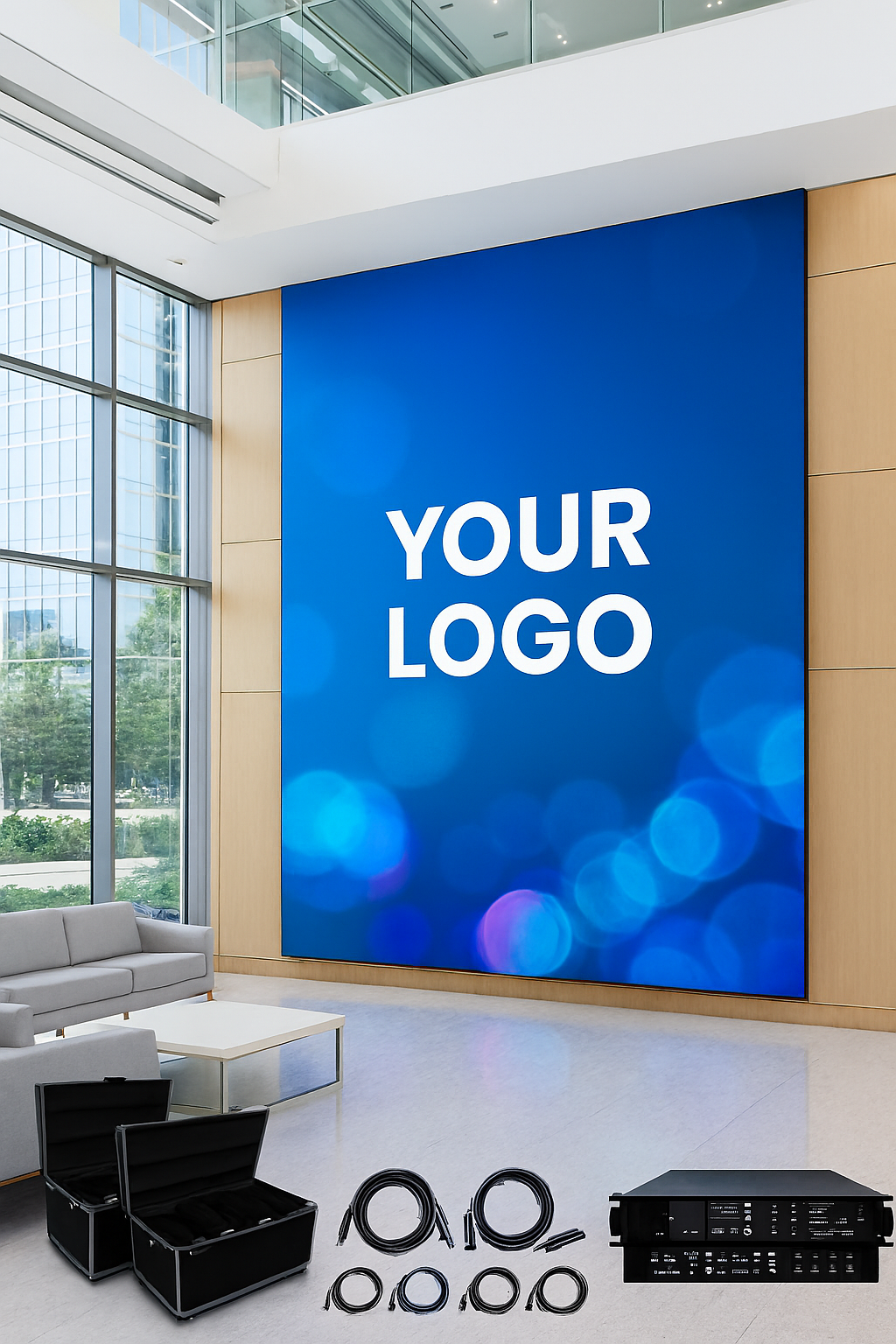 LED video wall installation showing modular panel configuration in professional office environment