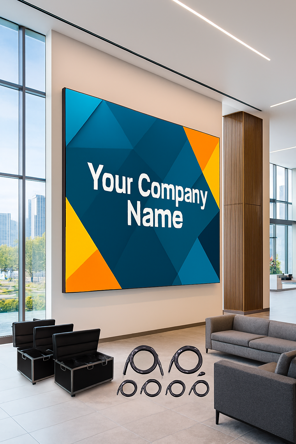 Professional LED video wall installation showing mounting framework and panel assembly