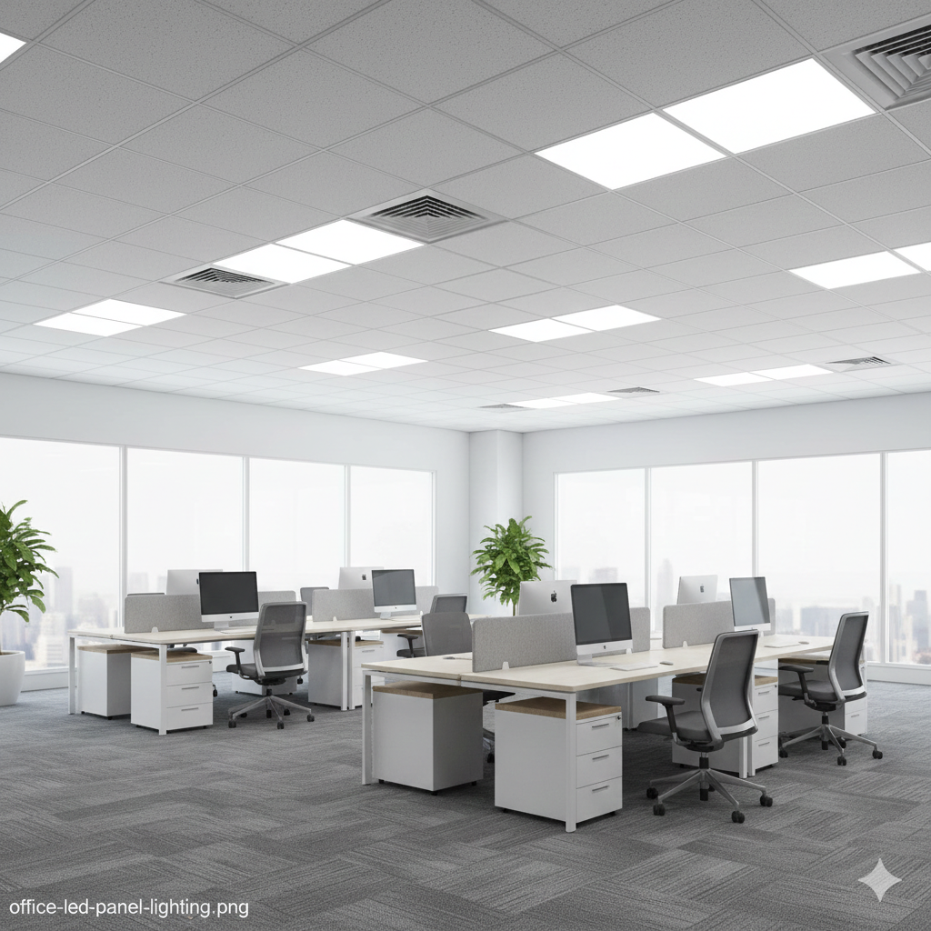 Modern office LED panel lighting installation in Dallas commercial building