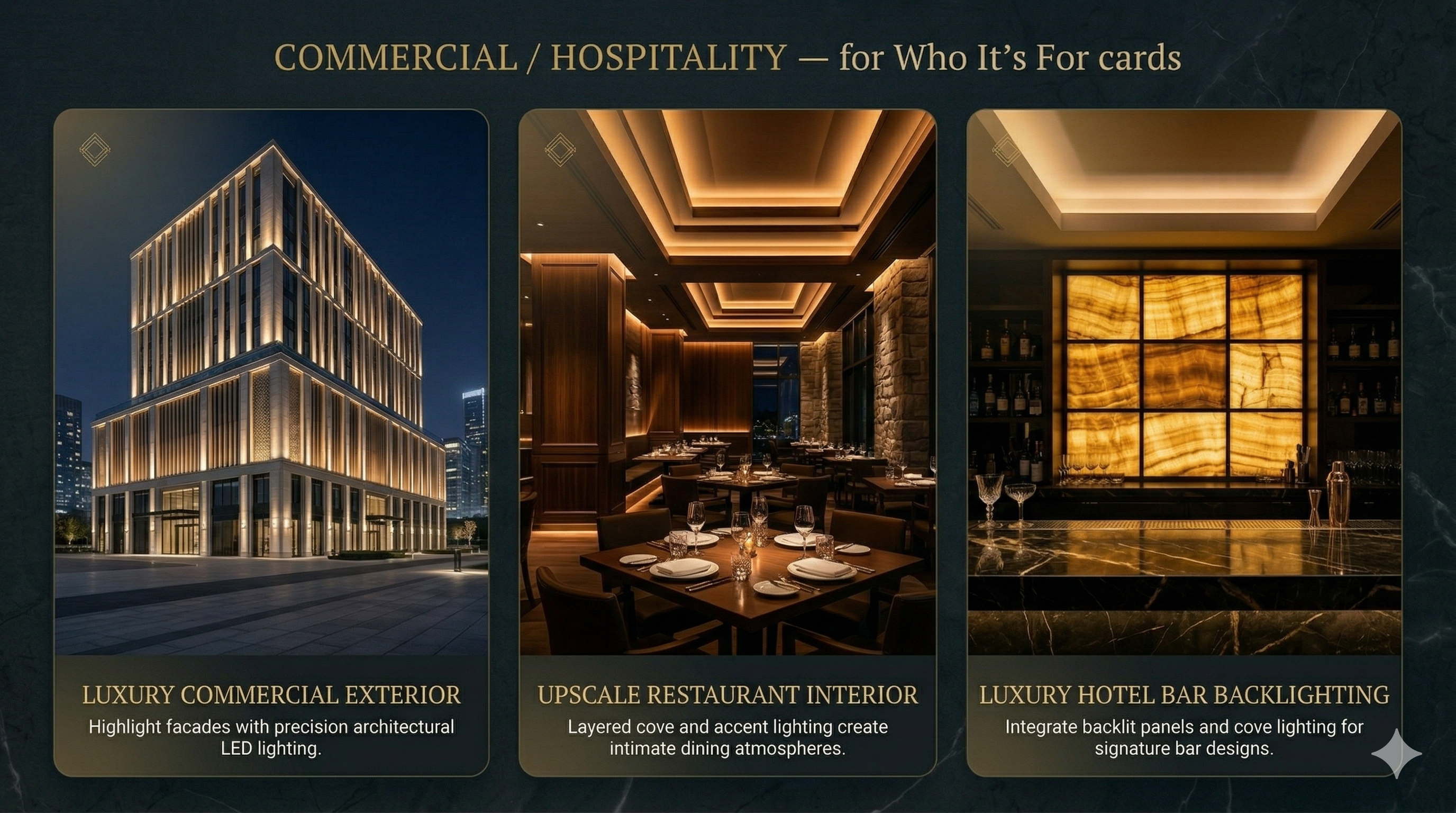 Commercial hospitality architectural lighting